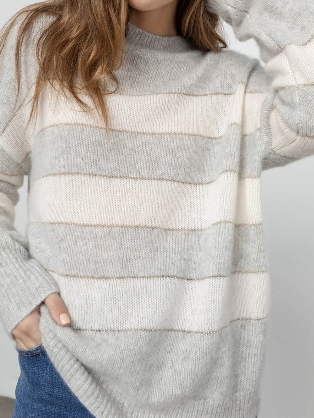 Rails Ellise Cashmere Misty Ivory Striped Sweater - Cream & Light Gray SZ.M